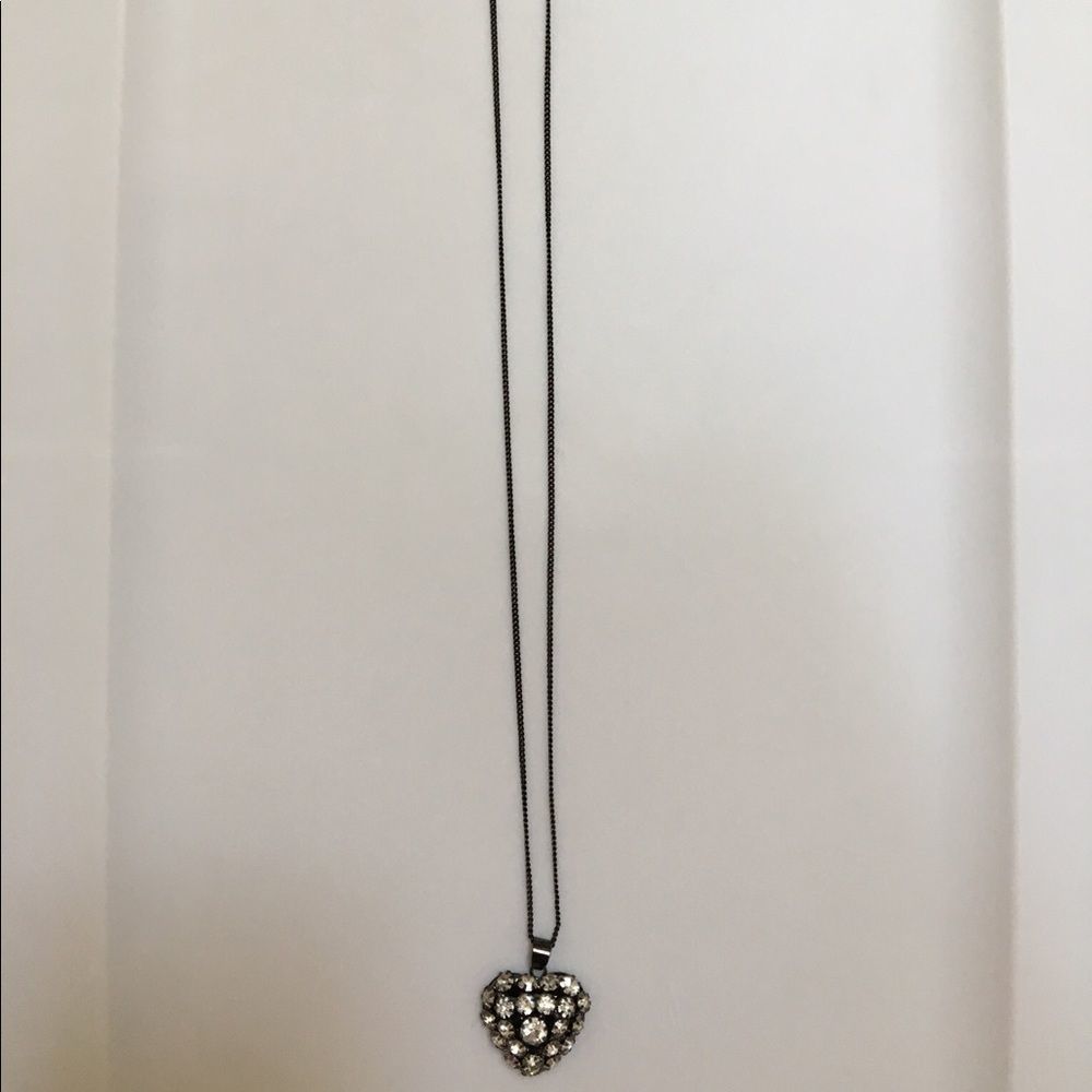 NWOT Jeweled Heart Charm Necklace with Black Chain